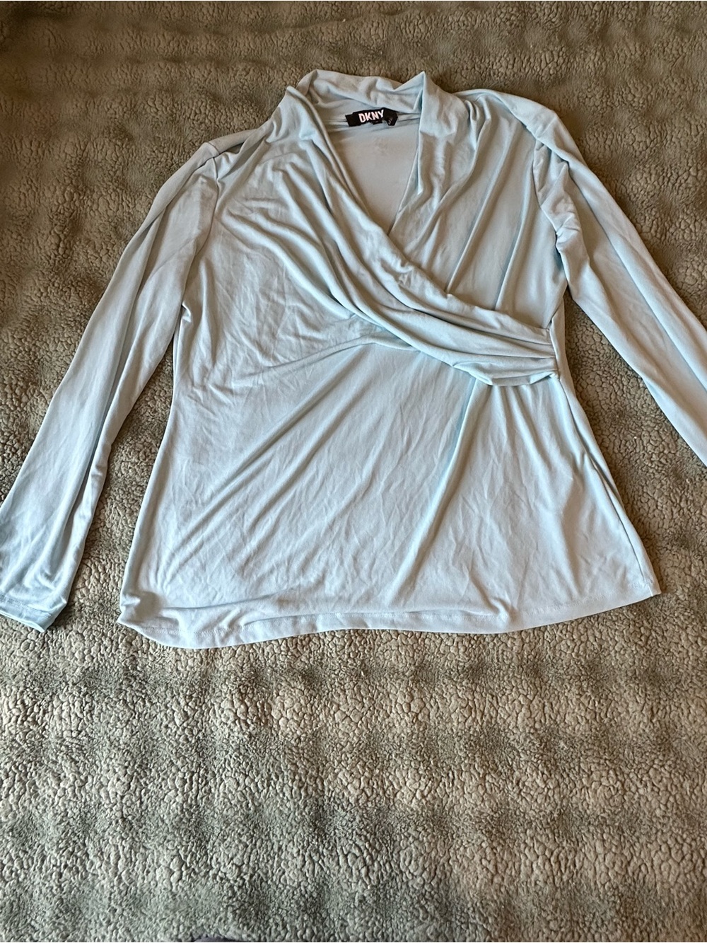 DKNY Pale Blue Wrap-Front Long Sleeve Top